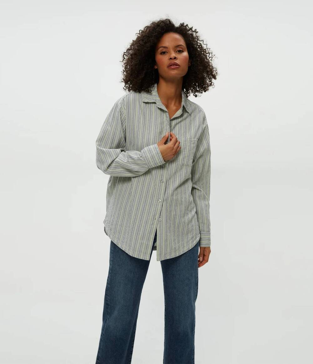 NEW MICHAEL STARS beau button up shirt in sea crest stripe